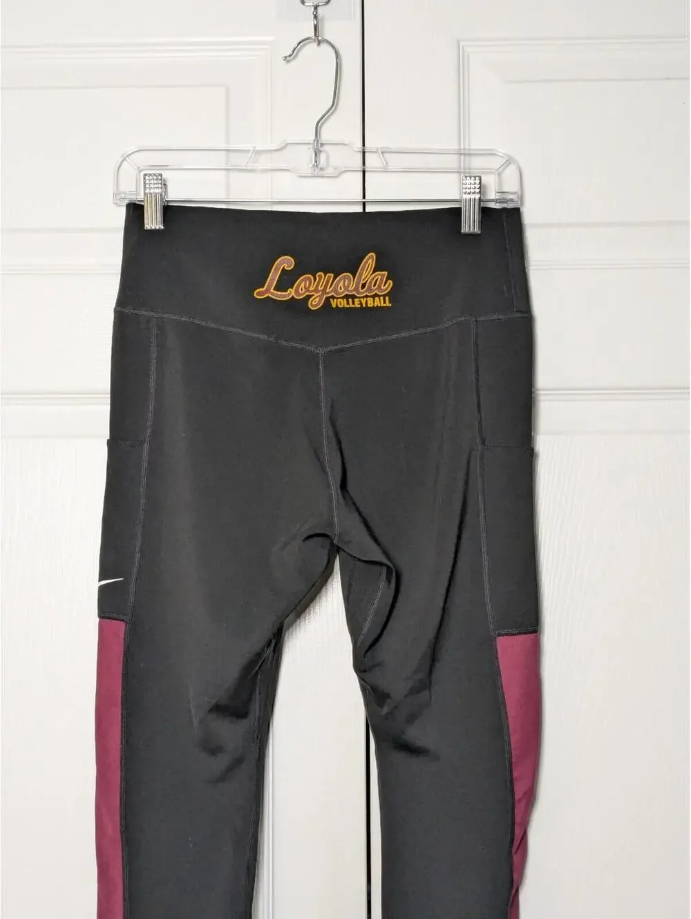 Nike Women's Loyola Volleyball Dri-Fit Leggins, Black Burgundy, Size Medium Tall